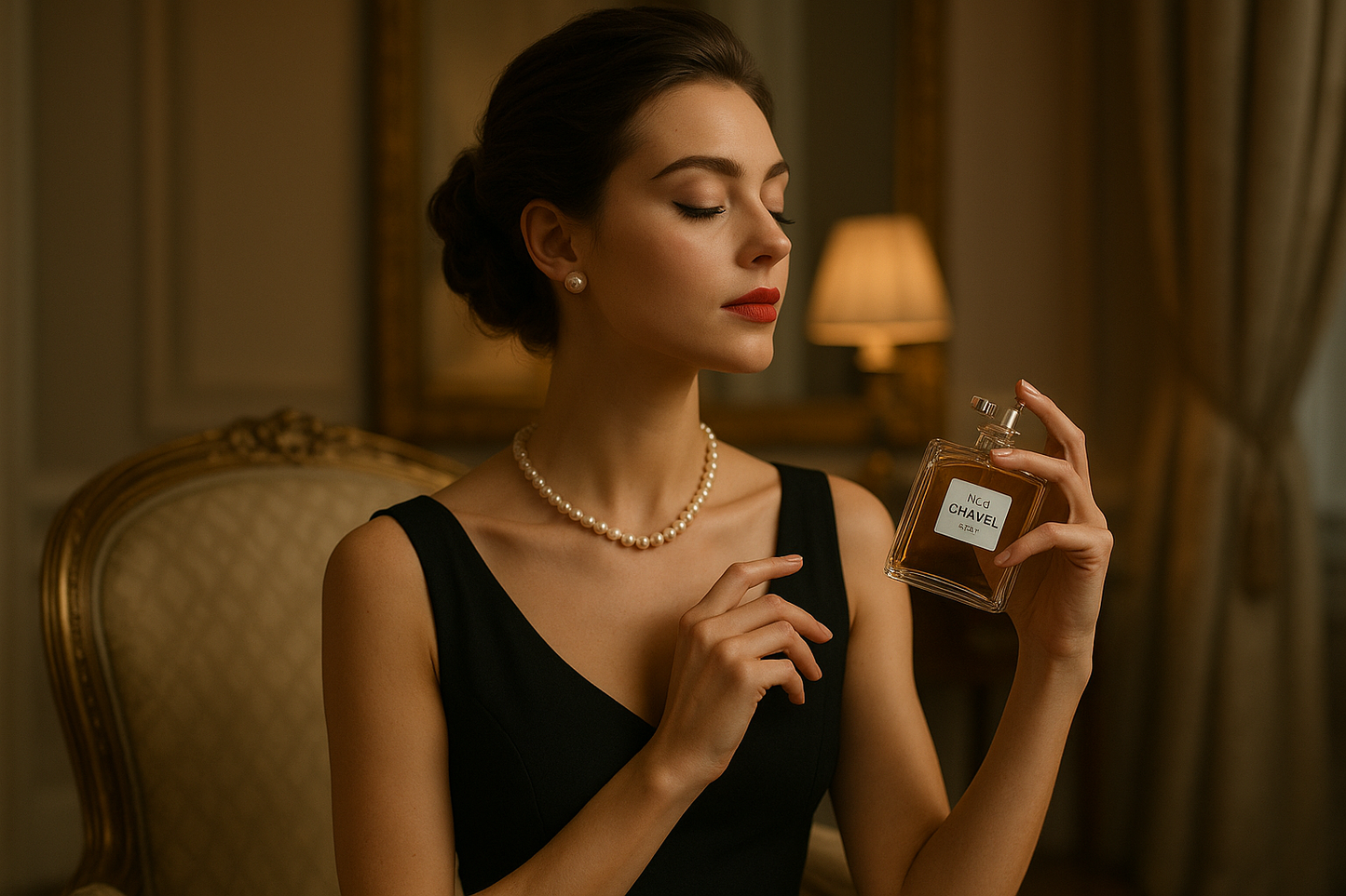 crea una mujer usando chanel 5